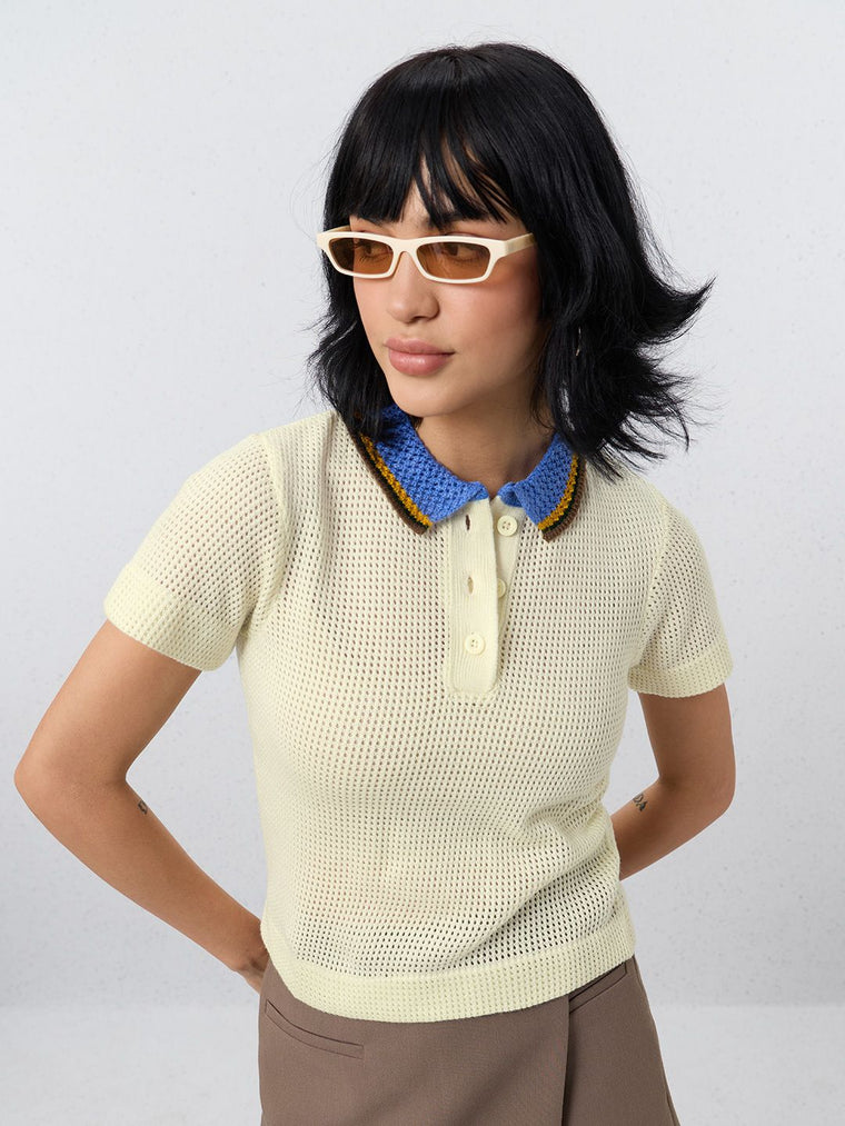 Open Knit Polo: Prism Women Polo T-Shirts