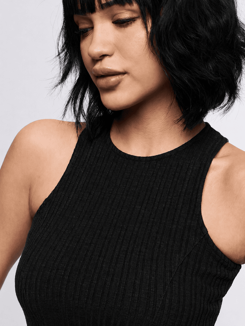 Solid Knit Dress: Ink Black Women Fashion Dresses