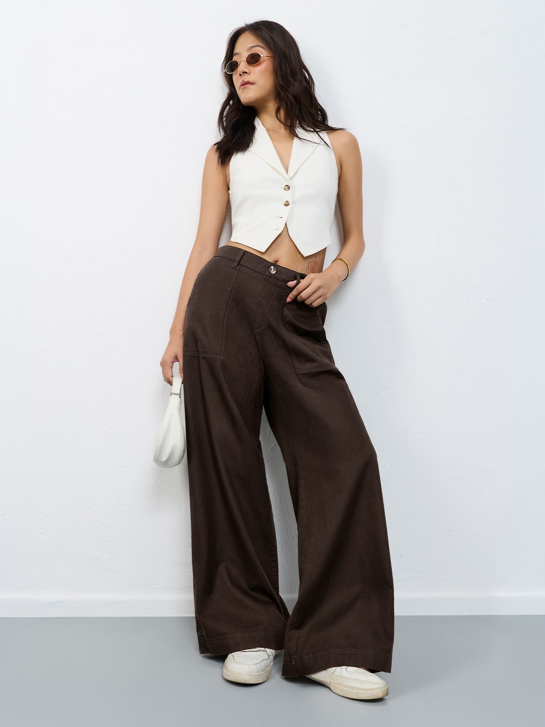 Classic Solid Pants: Burnt Umber Women Wide Pants