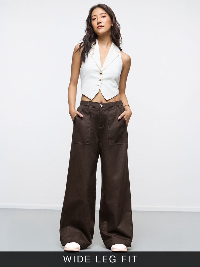 Classic Solid Pants: Burnt Umber Women Wide Pants