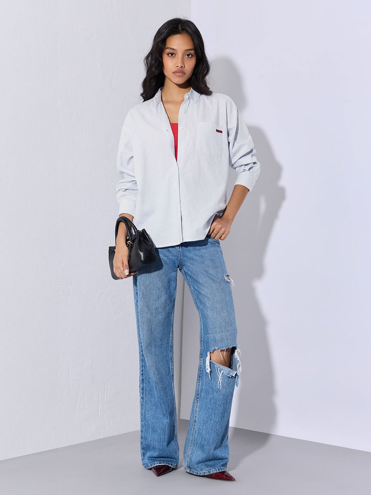 Striped Shirt: No Hard Feelings Women Oversized Shirts