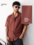 Textured Waffle: Merlot Men Textured Shirts