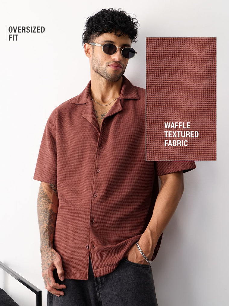 Textured Waffle: Merlot Men Textured Shirts
