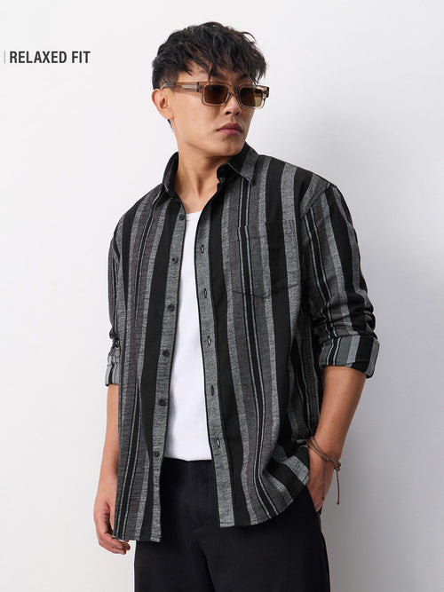 Striped Shirt: Charcoal Men Relaxed Shirts