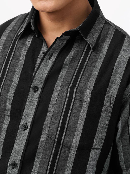 Striped Shirt: Charcoal Men Relaxed Shirts