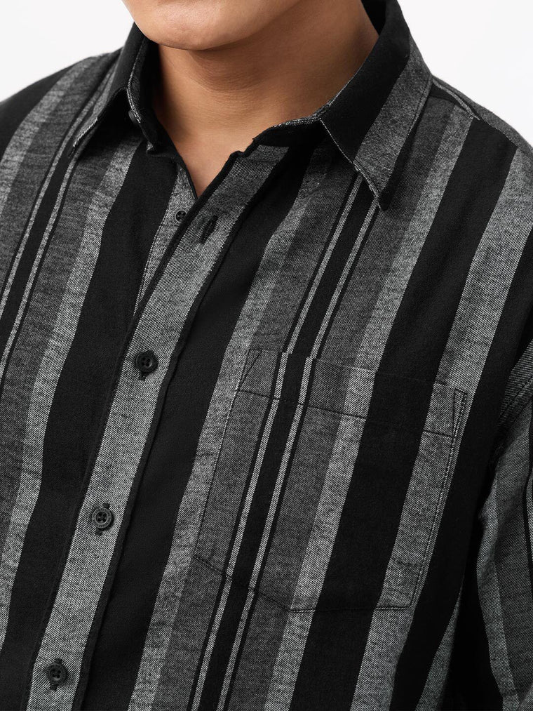 Striped Shirt: Charcoal Men Relaxed Shirts