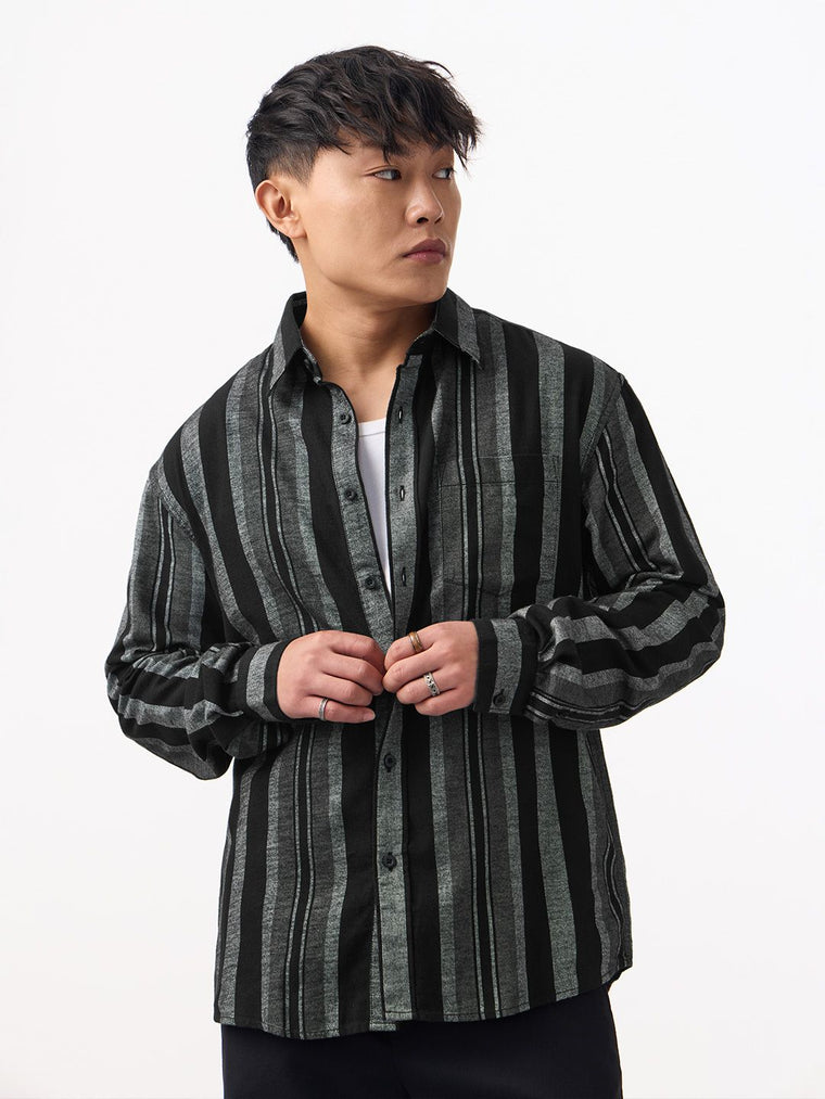 Striped Shirt: Charcoal Men Relaxed Shirts