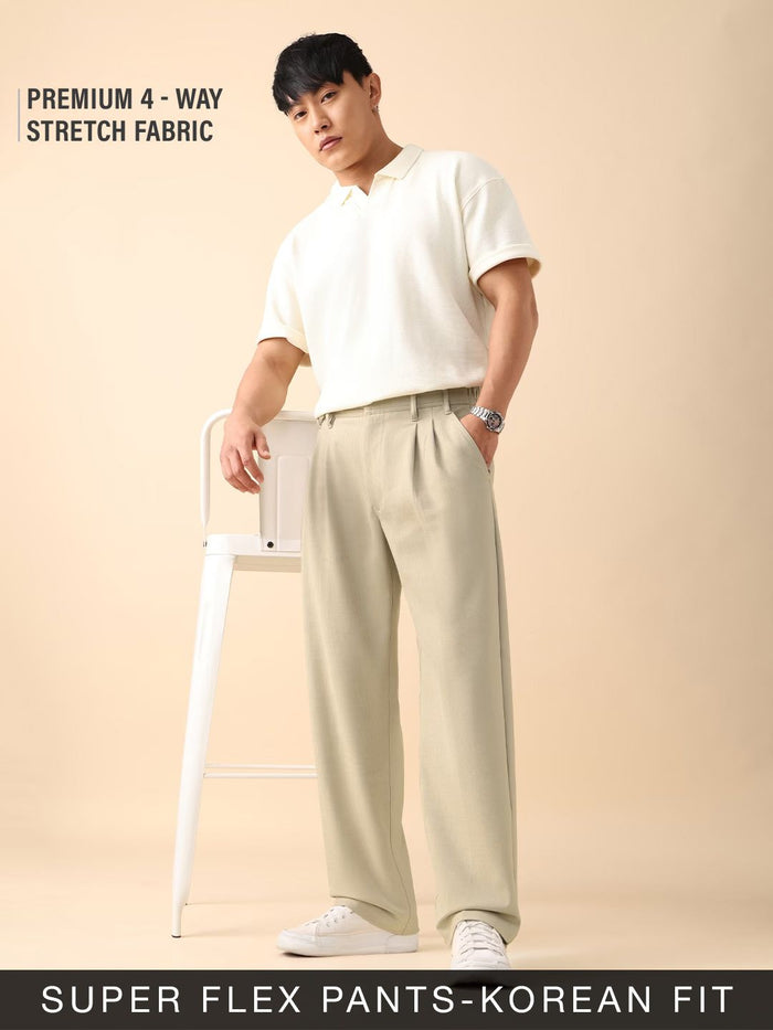 Korean Pants: Beige Men Super Flex Pants