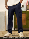 Straight-Fit Pants: Navy Blue Men Cargo Pants