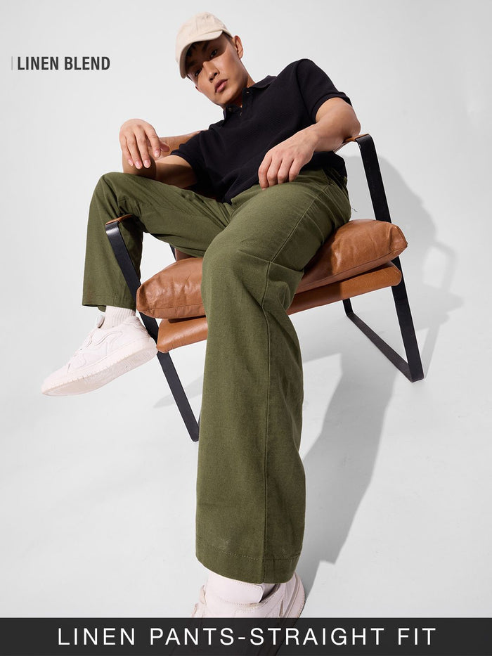 Solids: Olive Green Cotton Linen Pants