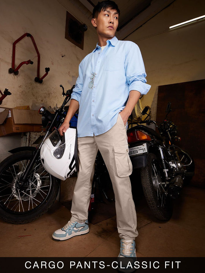 Solids: Beige Men Cargo Pants