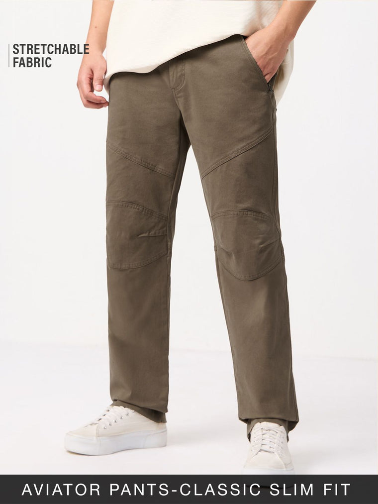 Aviator Pants: Dark Khaki Men Pants