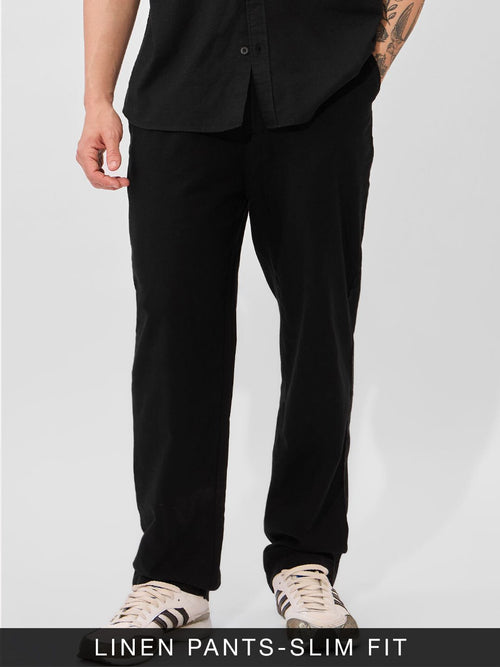 Solids: Midnight Black Cotton Linen Pants